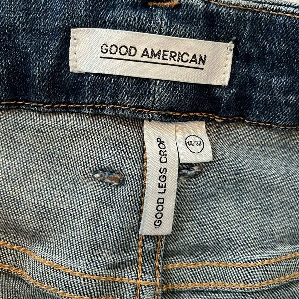 Good American size 14, blue “good legs cropped “ high waist with stretch - Picture 6 of 15
